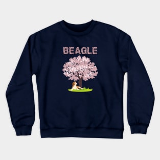 Beagle Dog Under Spring Cherry Blossom (Sakura) Tree Crewneck Sweatshirt